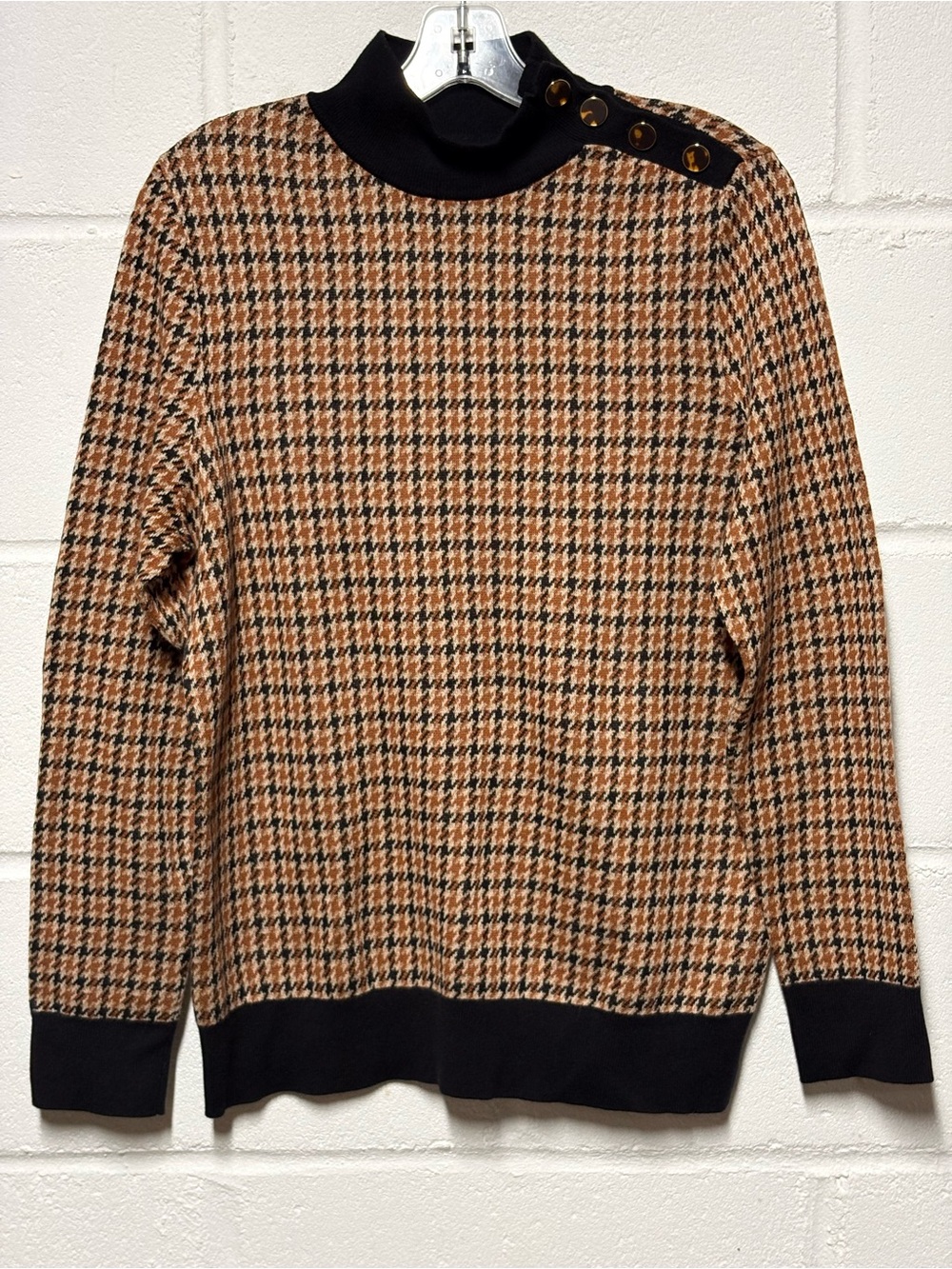 Ann Taylor Factory Houndstooth Mock Neck Sweater Brown Black Size L